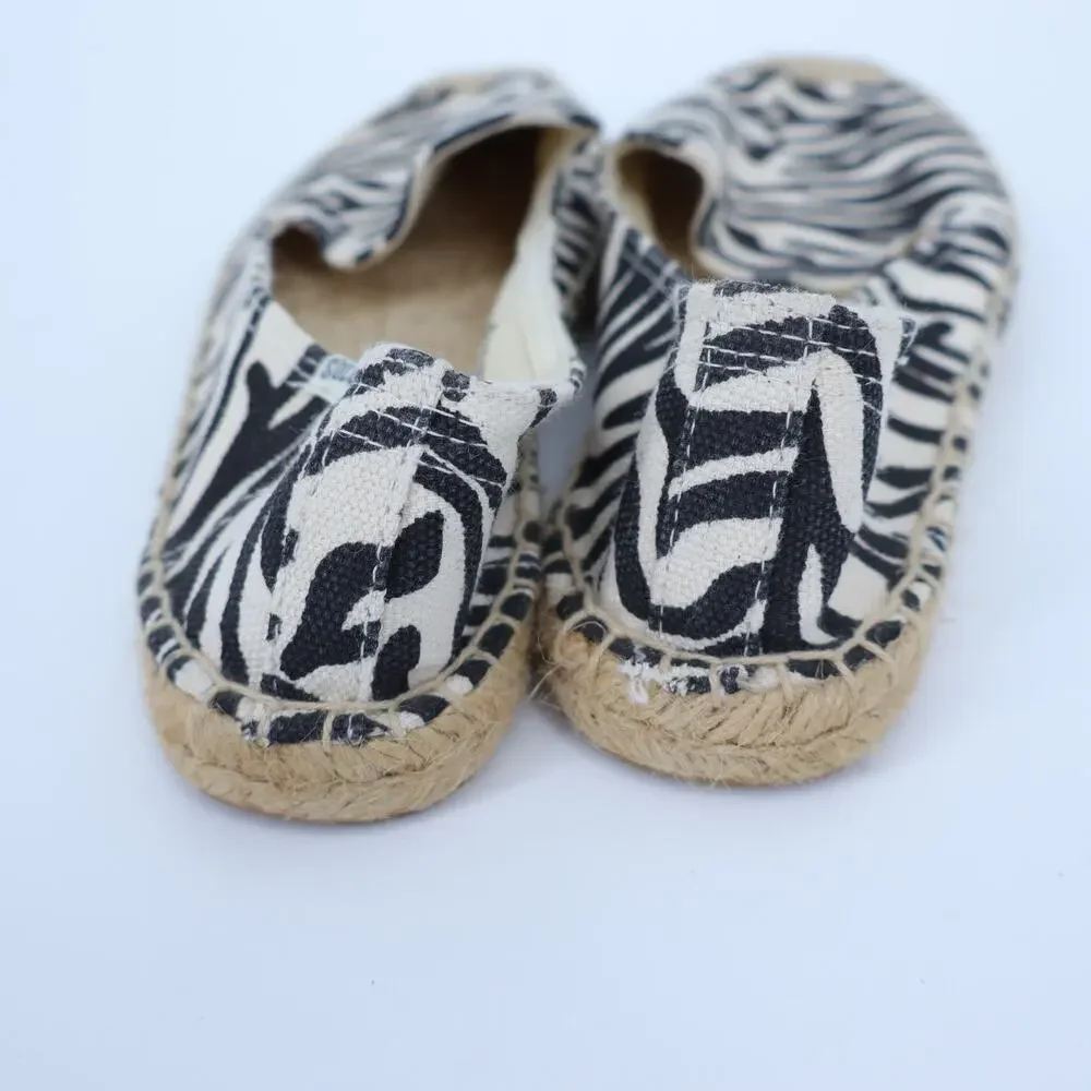 SOLUDOS Zebra Print Espadrille Flats Cream Black Canvas Slip On Women's 7